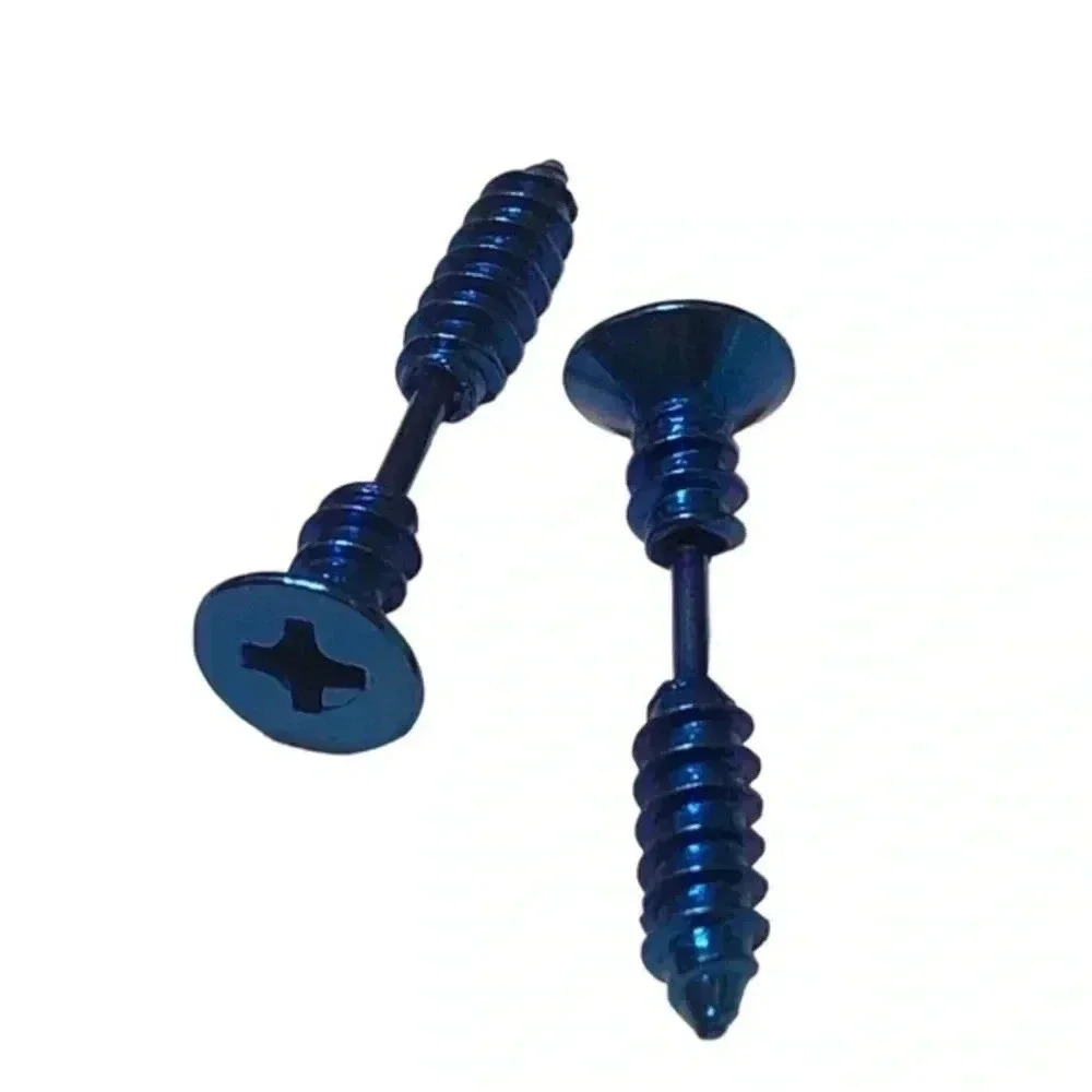 Blue L316 Surgical Steel 3D Unisex Holographic Screw Ear Studs Earrings New